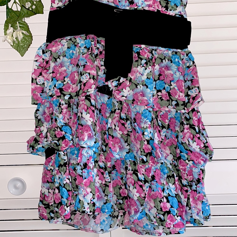 Strapless Floral Ruffle Mini Dress - Picture 2 of 7